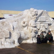 Dog Slide Snow Sculpture